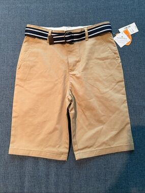 Gymboree Tan Chino Shorts with Navy & White Striped Belt